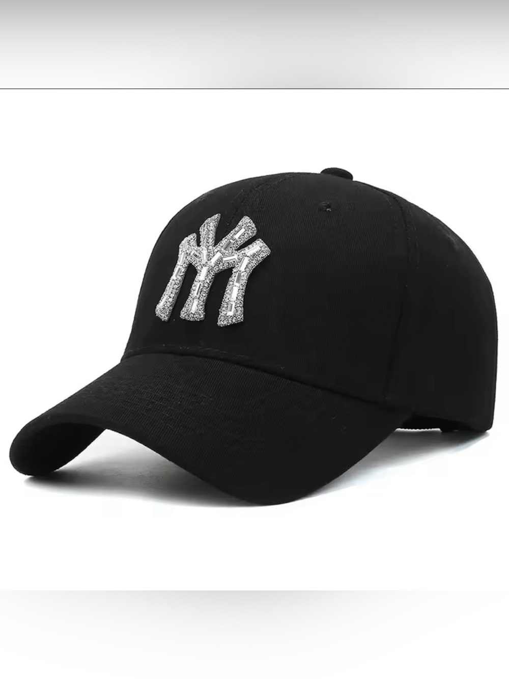 Black Baseball Cap with Silver Embellished Logo